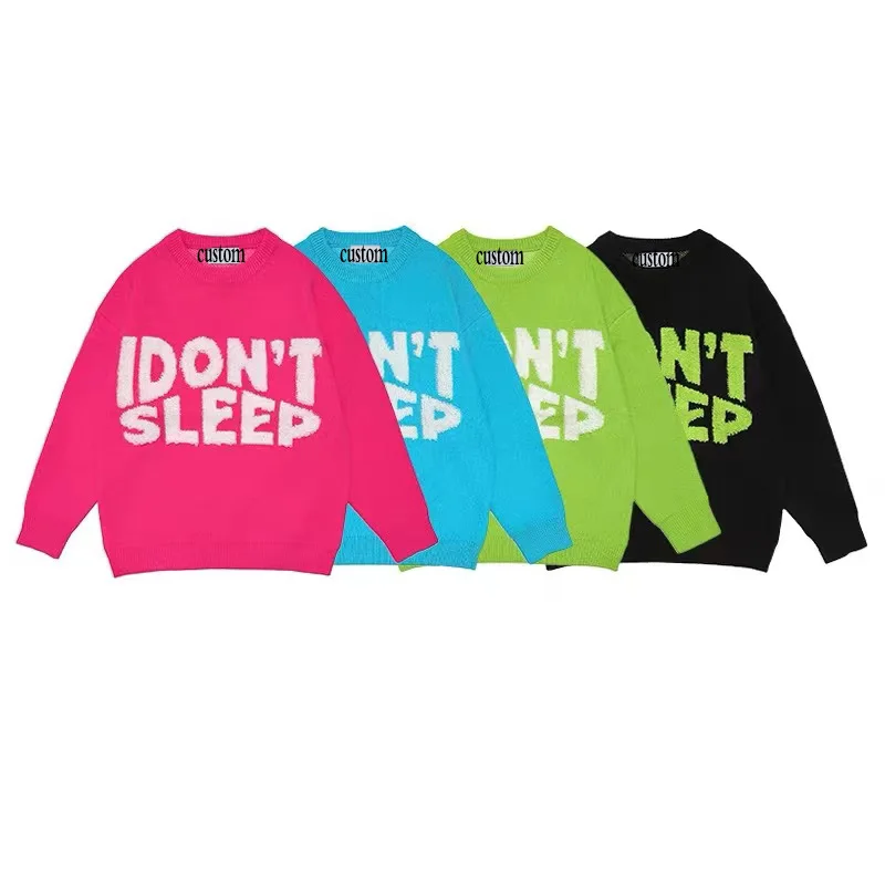 LeBo wholesale custom men winter crew neck  long sleeve oversized letter logo machine embroidery sweater