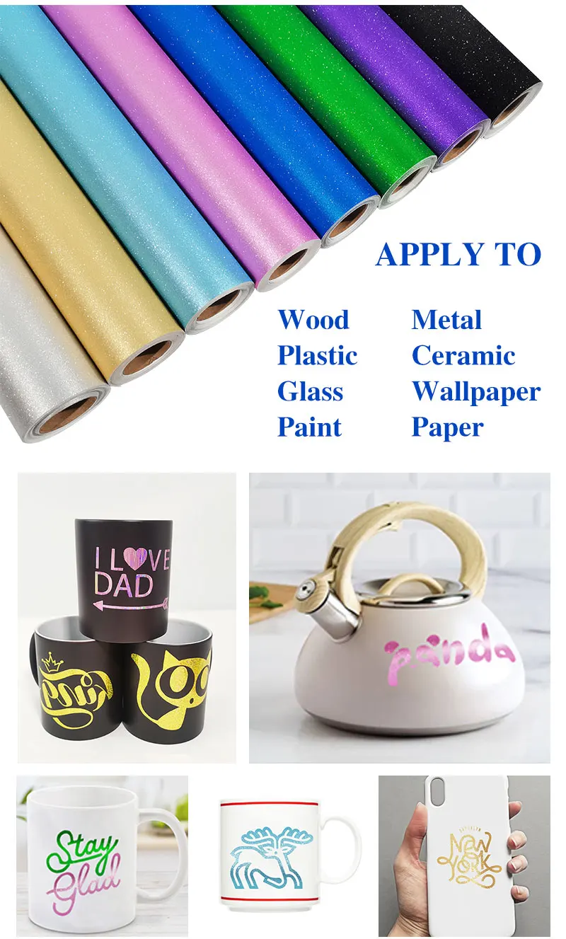 Shunaimei Custom Vinyl Decal  Glass Decal  Glitter Adhesive Vinyl permanent self adhesive vinyl roll