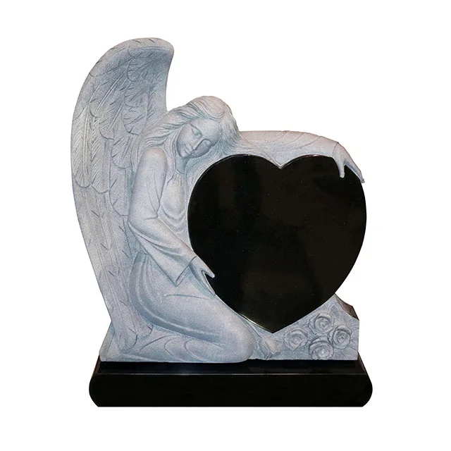 black granite tombstone headstone monument with white marble decoration