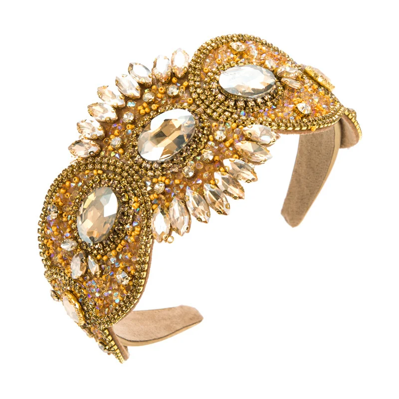 Headband French retro light luxury heavy work headband senior sense rhinestone wide headband dance elegant hair accessories