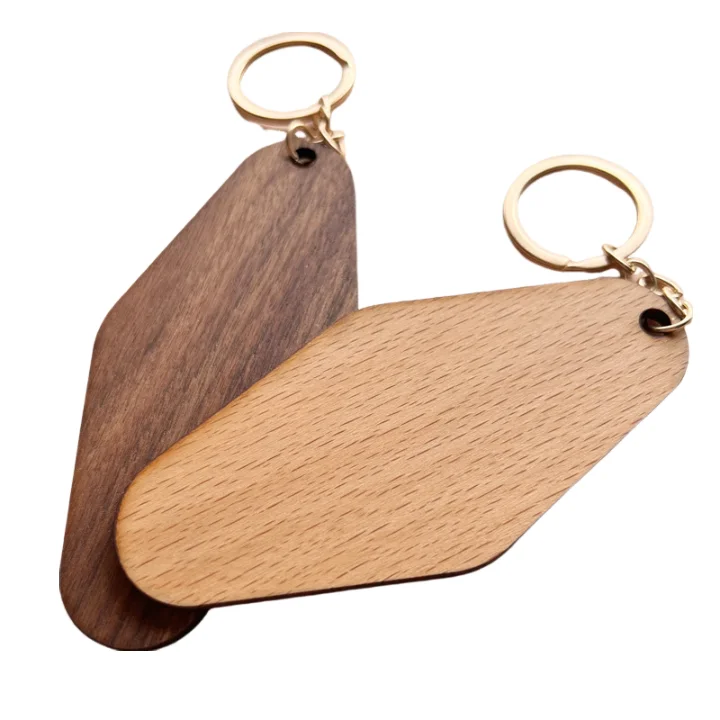 Custom Unique Room Number Key Chain Laser Engrave Logo Key Tag Wood Motel Keychains