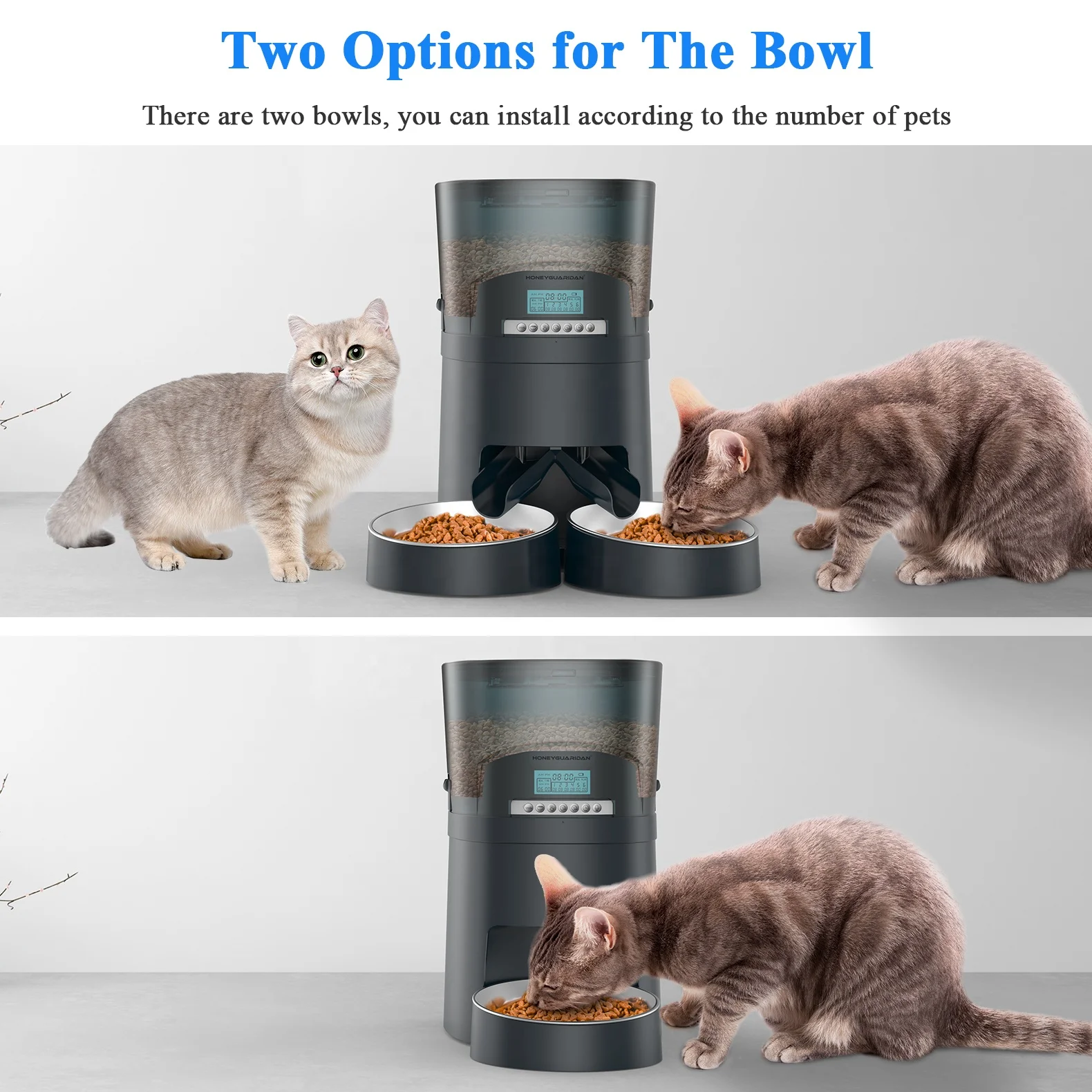 Factory Directly 4L sell Automatic feeding cat with two way splitter for Cats Animals dog food storage container