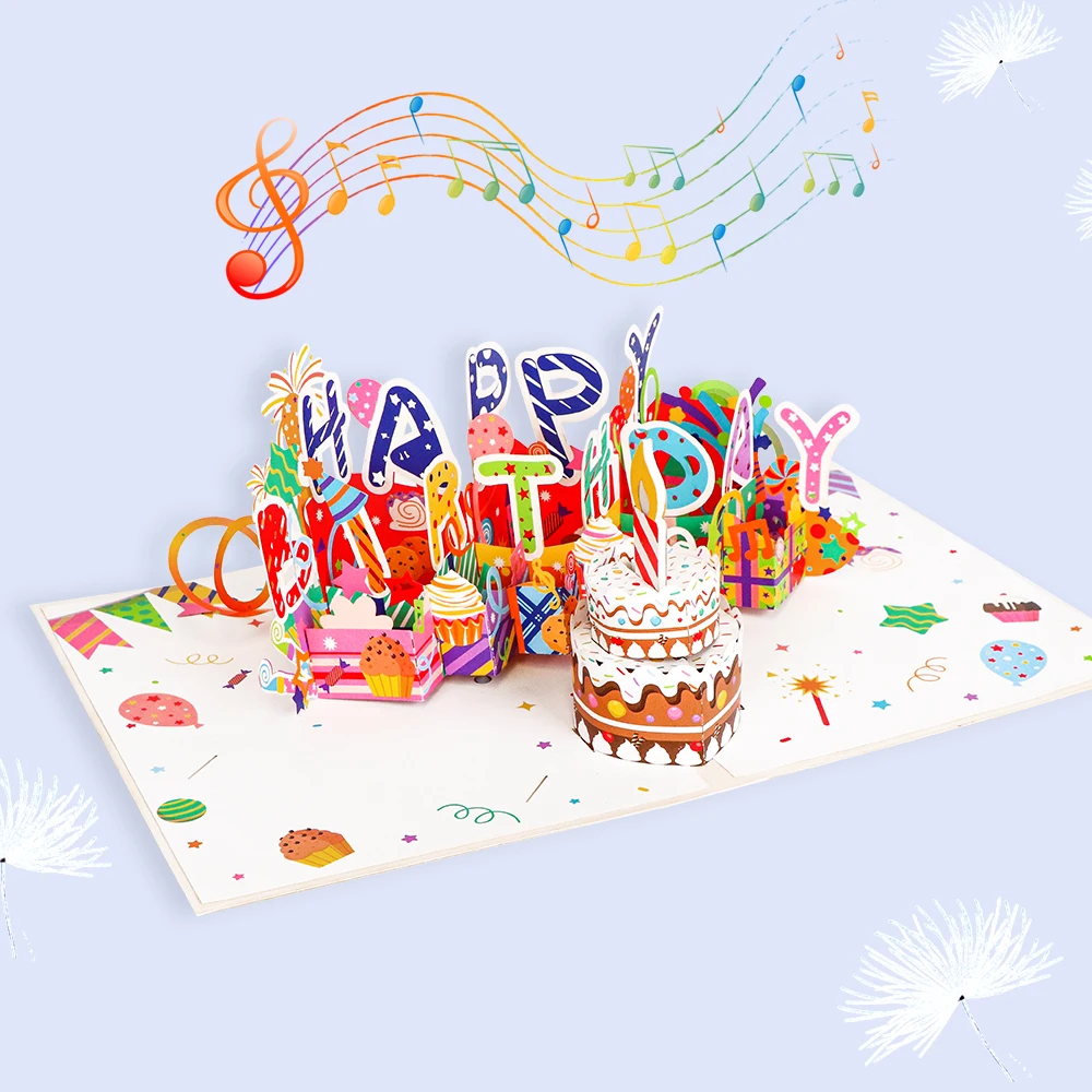 Winpsheng custom design high quality paper craft 3d blowable musical pop up card with light