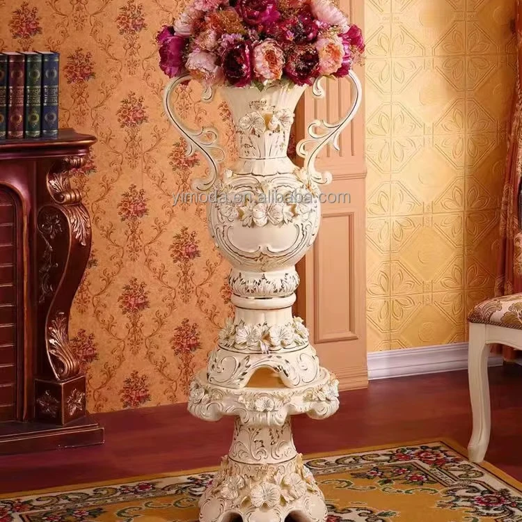 Classical French Wedding Home Decor Handmade cream white ceramic carved floor flower Vase