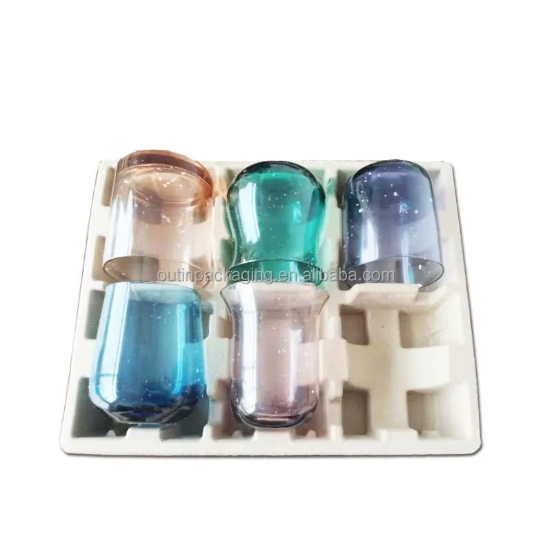 Customized Molded Pulp Wine Shipper Stackable Pulp molding eco Packaging Tray insert box For Wine Bottle glass cup shipping