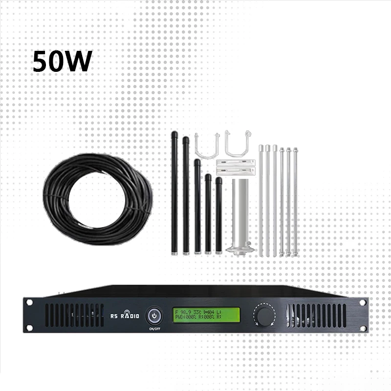 50W wireless broadcast transmitter with Dipole Antenna and Cable Kit 50 Watts fm transmitter