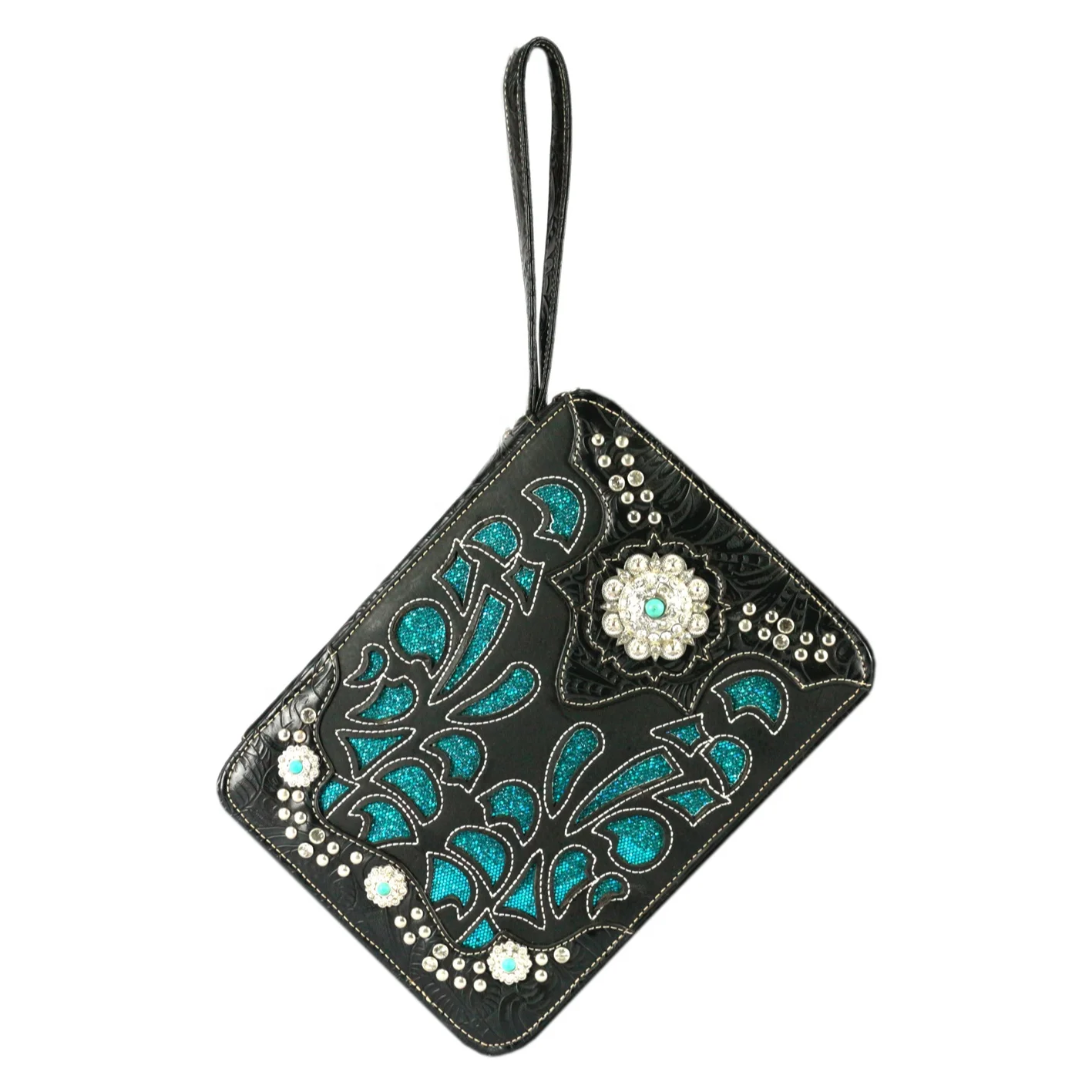 Кожаный чехол-Обложка с вырезами для женщин и мужчин, с бирюзовым крестом, на молнии, с ручкой, черный