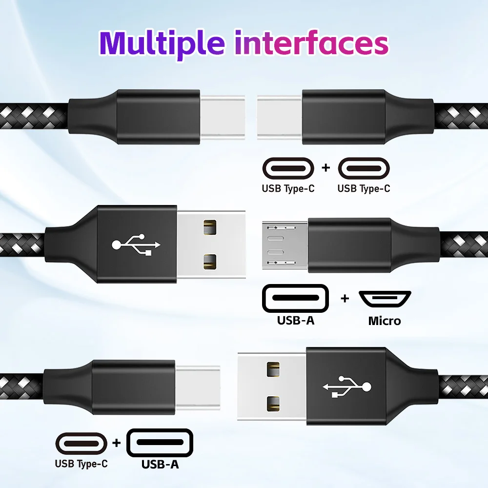 Hot Selling Pure Copper Nylon Braided Cable 1m/2m/3m Fast Charging Cables Type C Micro Port Data Cables