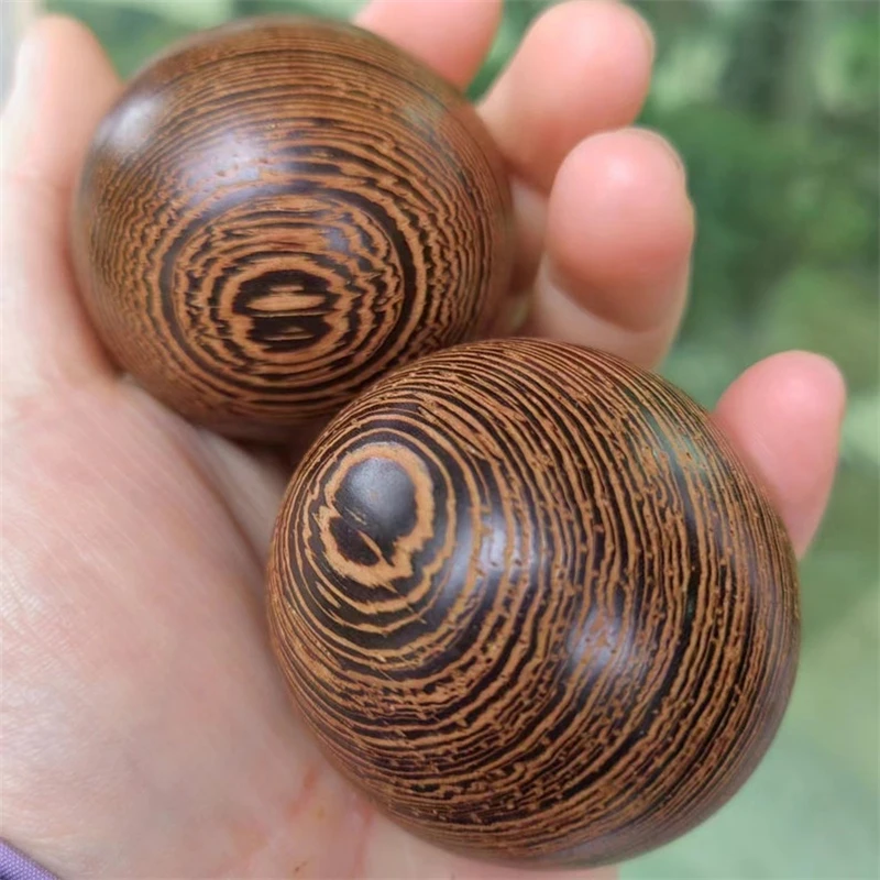 Set of 2 Solid Ebony Hand Exercise Massage Balls Natural Wood Elderly Toy Physical Fitness Sphere Round Massage Ball