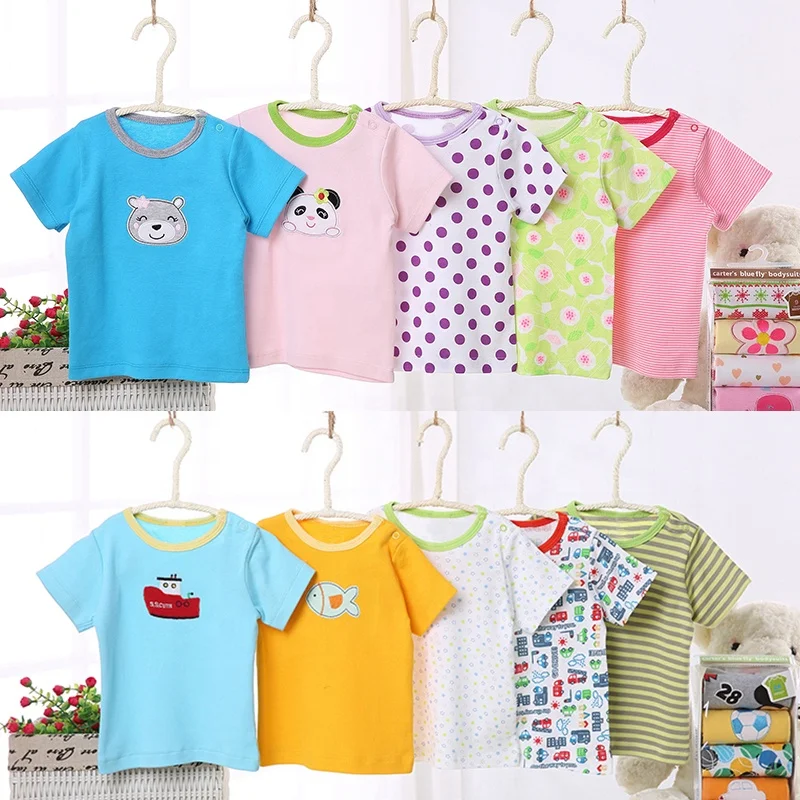 
Wholesale cheap infant clothes kids short sleeve newborn baby cotton boys girls t shirt 5-piece 