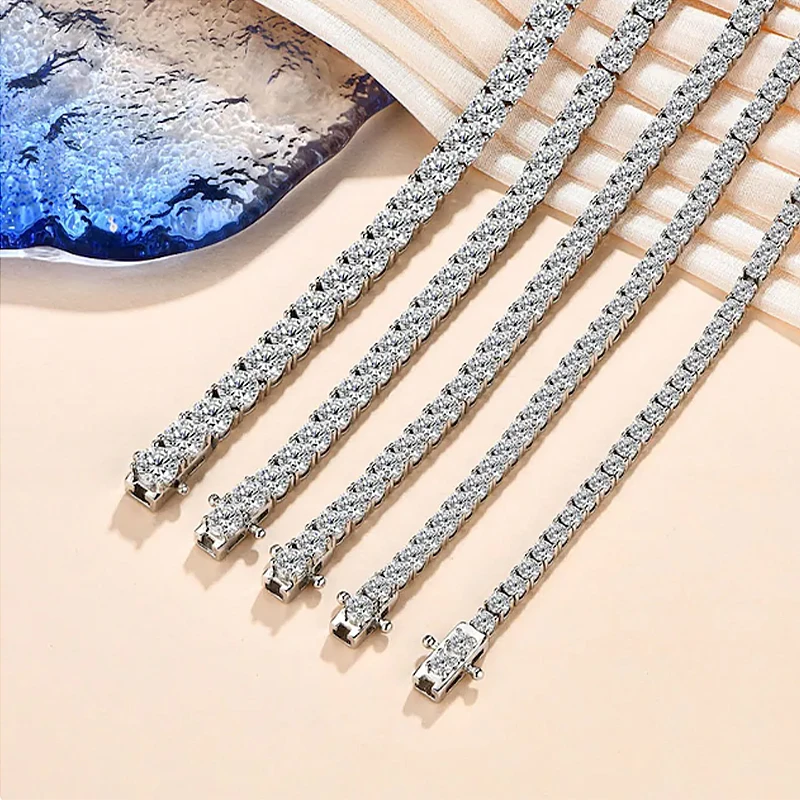 New Design Pass Diamond Tester Hiphop Jewelry 3mm-5mm VVS Moissanite Diamond Iced Out Cluster 925 Silver Tennis Chain Necklaces
