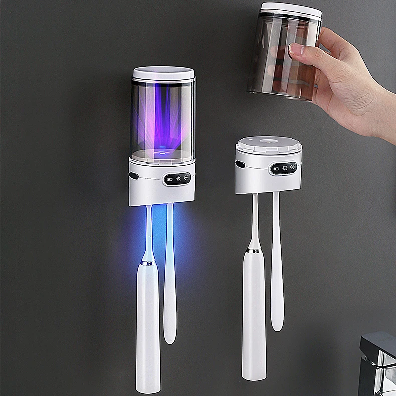 Белый держатель для зубной щетки и дезинфицирующее средство от бактерий