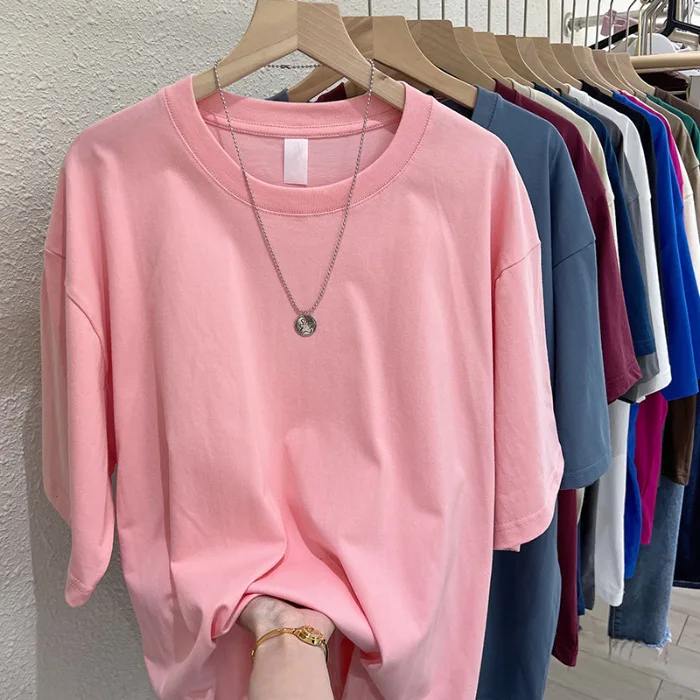 Summer heavyweight 230gsm cotton unisex plus size plain blank streetwear custom logo printing t shirt men tshirt