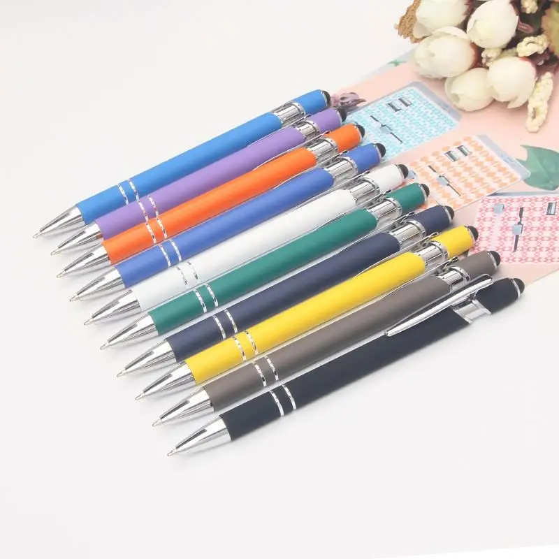 advertising ballpoint pen custom logo press rubber metal ball pens with stylus promotional gift pen