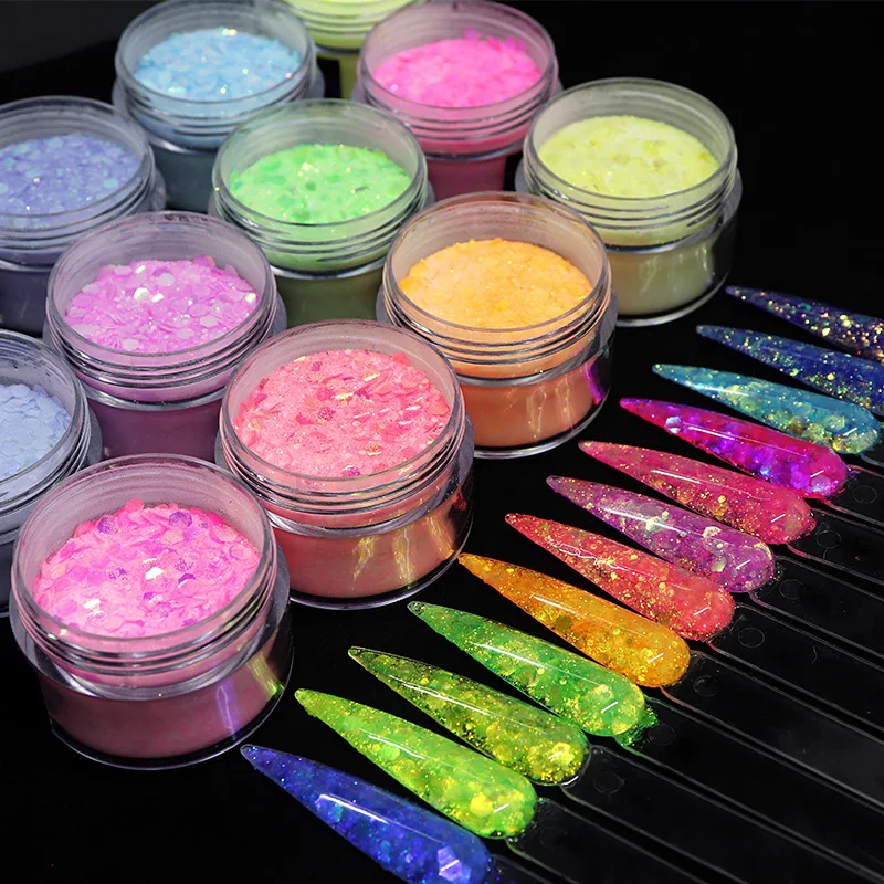 12 Colors Acrylic Nail Powder Glitter Colors Professional Polymer Colored Acrylic Nail Powder for Acrylic Nail Extension Carving