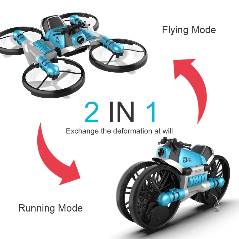 2 in 1 RC Flying Folds into a Motorcycle Car Gesture Sensing Aerial Photography Drone Remote Control Airplane Toy