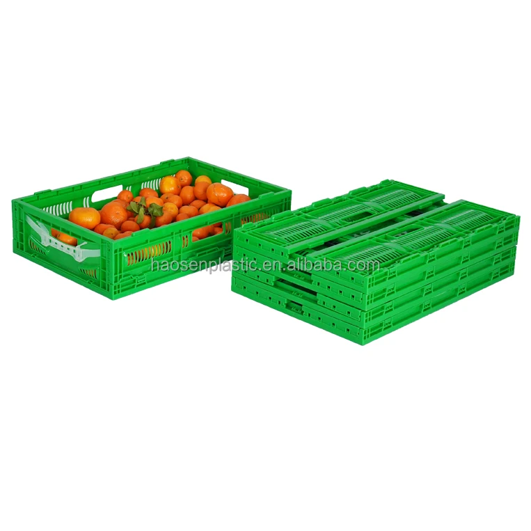 Stackable and practical plastic folding crate for transporting fruits and vegetables