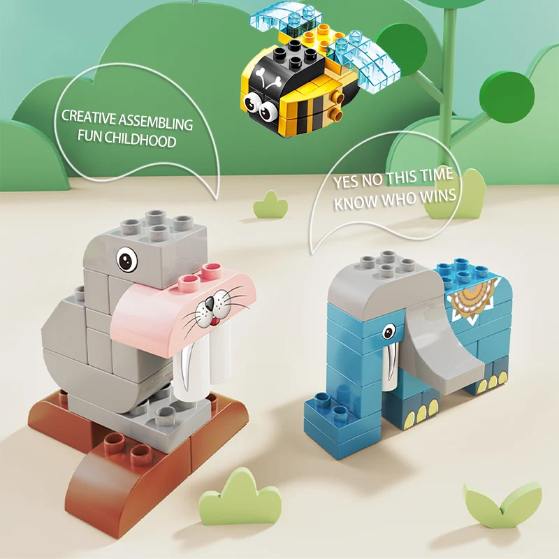Animal Zoo Big Particles Brick Accessory Model Toy 6 in 1 Cute Animal Plastic Building Blocks With 126 Pcs More Than 20 Shapes