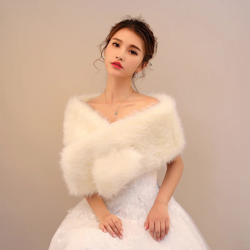 
Wholesale Winter Hot Sale Wedding Accessories New Fluffy Champagne Scarf Shawl Bridal Cotton Wrap 