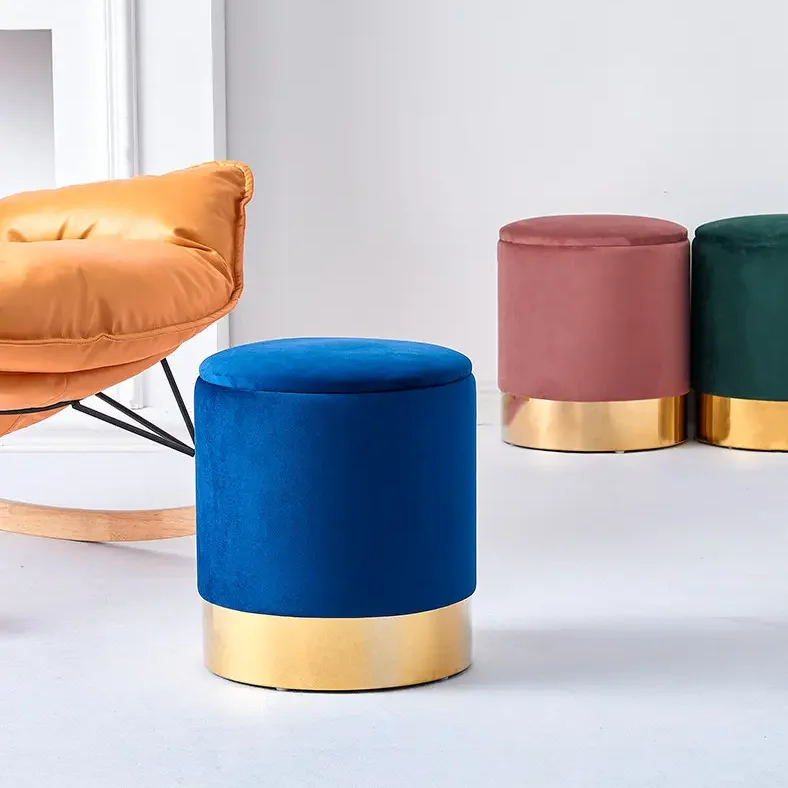 Wholesale Round Ottoman Dining Round Modern Indoor Home Luxury Foot Step Advanced Furniture Velvet Ottoman