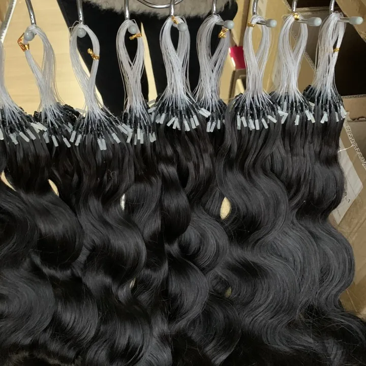 Raw Indian Body Wave micro loop human hair extensions natural wave loose curly micro loop ring hair extensions