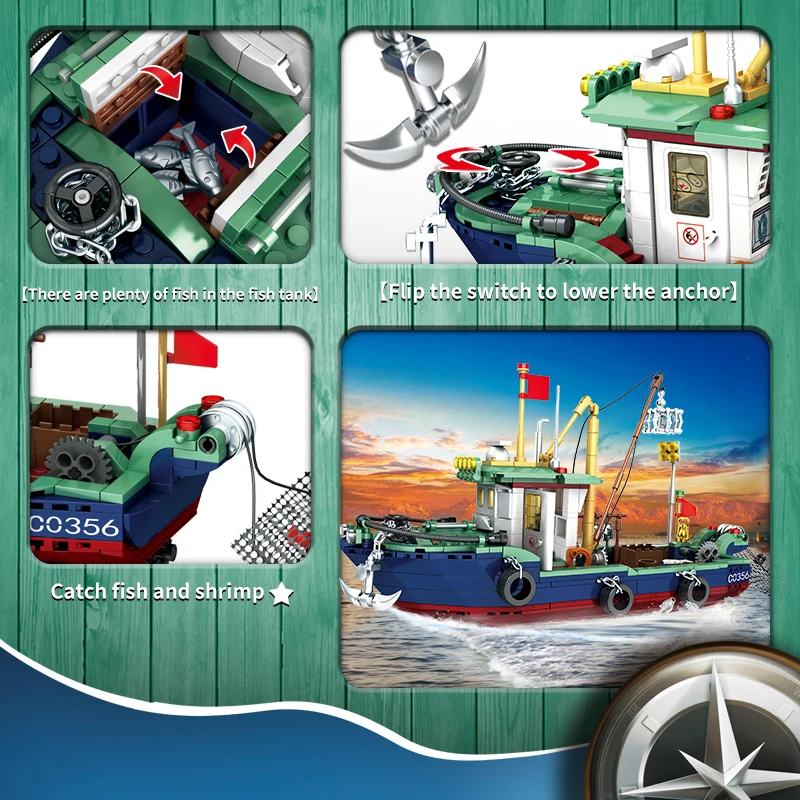 Игрушки для женщин C0356A 582 шт. модель рыбацкой лодки конструктор набор игрушек детей
