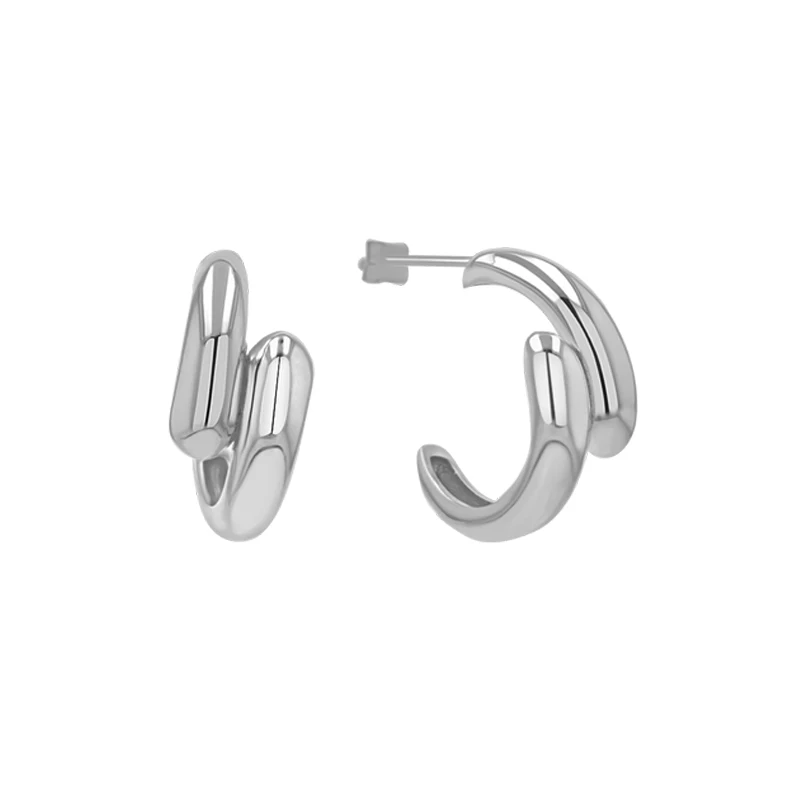 Women Jewelry J Hoop Double Dome Earrings in Sterling Silver 925 with 18K Gold Plate