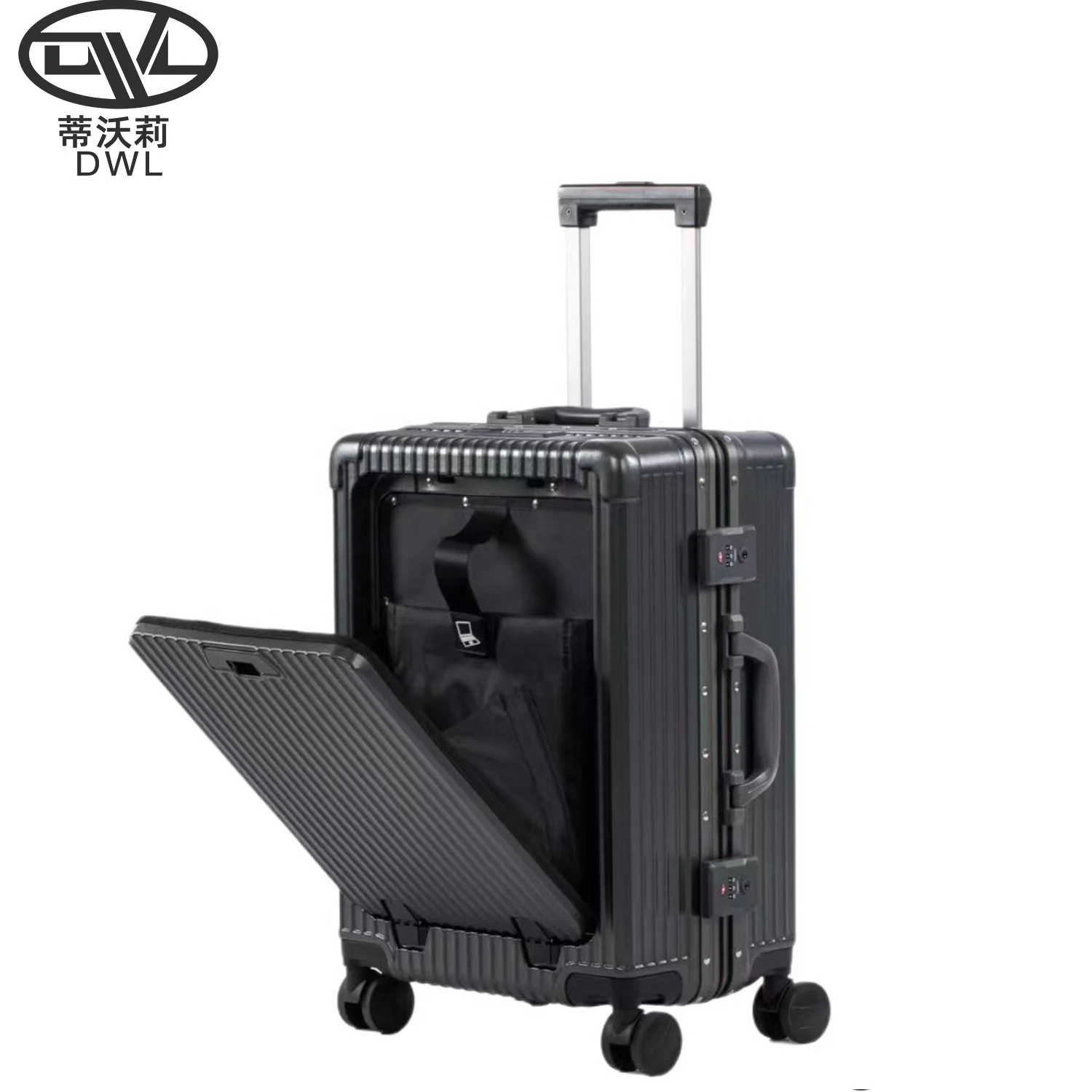 Fashion Super Capacity Carry-on Luggage PC with Front Pocket USB Charger Travel Boarding Case Factory price Cup holder Suitcase
