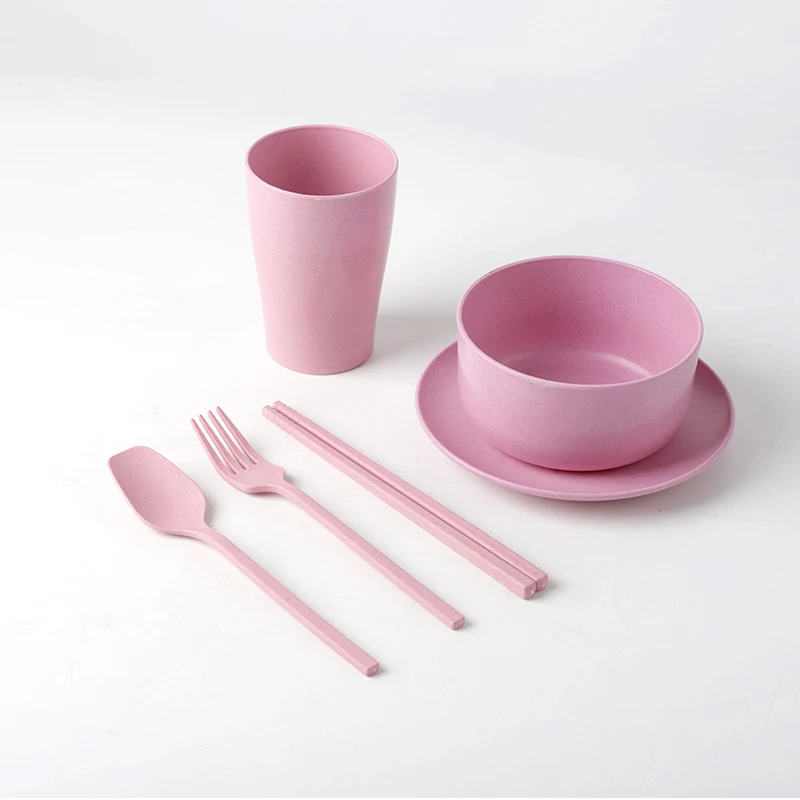 Eco-Friendly Natural Wheat Bowl Straw Wheat Cup Wheat 6Pcs Set Kids Plate Set Bamboo Fiber Bowl
