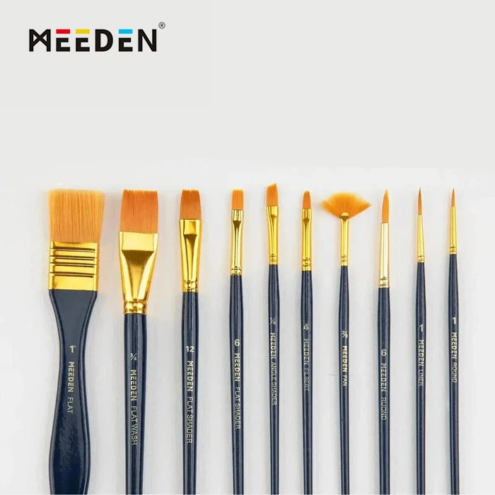 MEEDEN 10 pcs Brushes Neylon Hair for Artist Watercolor Oil Painting Art Supplies