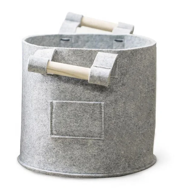 Large Capacity Felt Bucket laundry bag with wood handle
