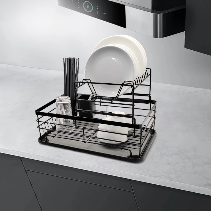 Self-Drying Dish Drying Rack with Stainless Steel Metal and Water-Absorbing Diatomaceous Stone Base for kitchen