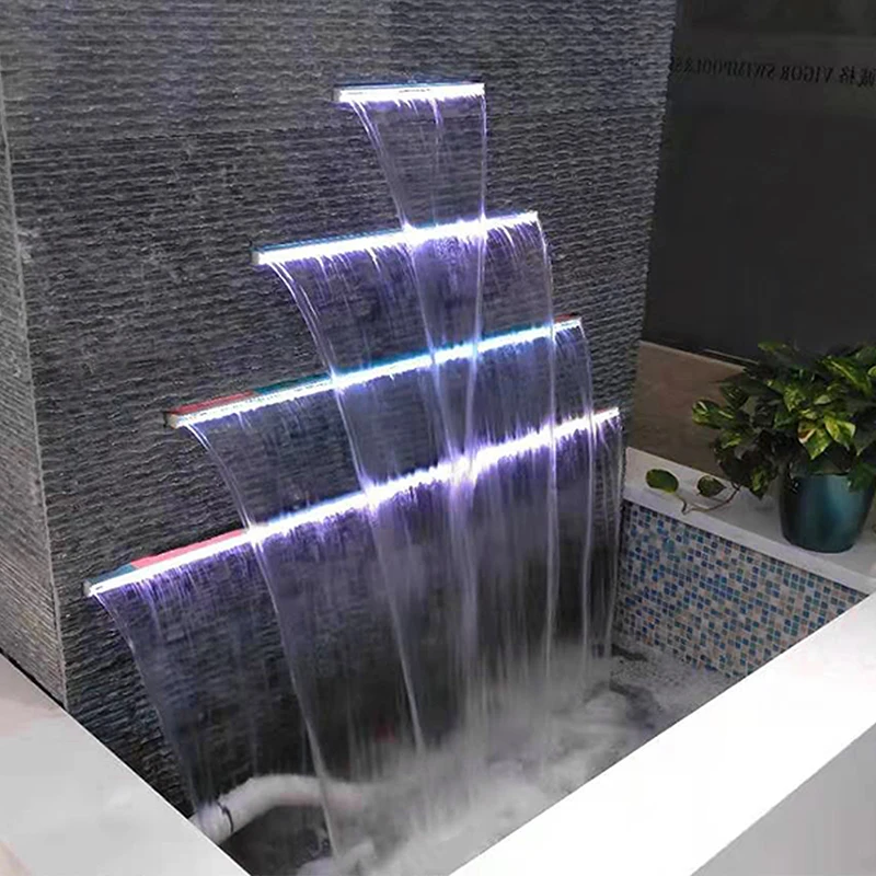 Акваакриловый водяной спуск wtih RGB светодиодный светильник измененный цвет занавес Ландшафтный Настенный Водопад для открытого садового бассейна