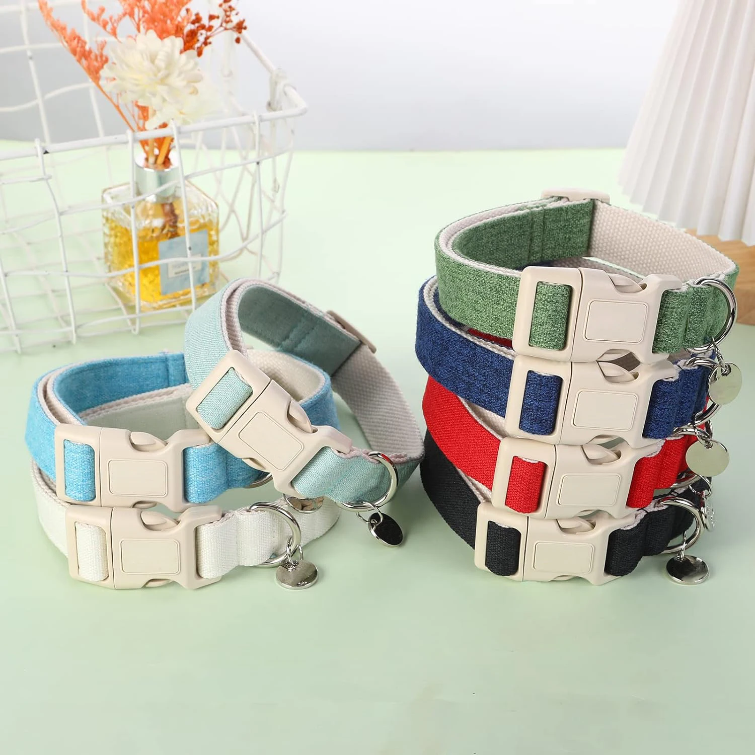Blank pure Eco-friendly hemp material pet collars custom brand logo matching luxury buckle and leash set