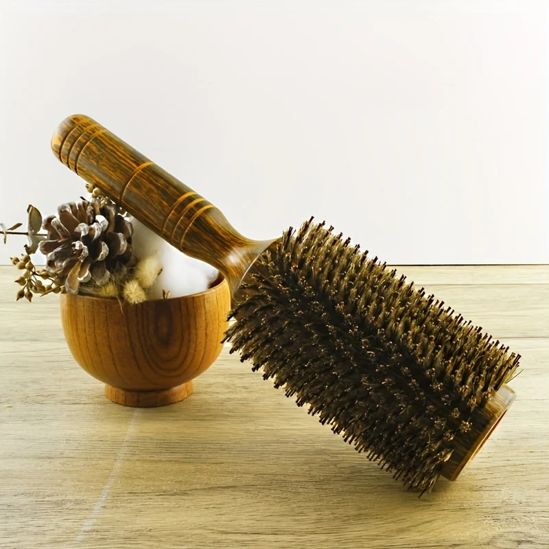 Wooden Hair Styling Comb, Tube Roller Round Comb, Professional Hairdressing Comb For Barber Salon Home Use
