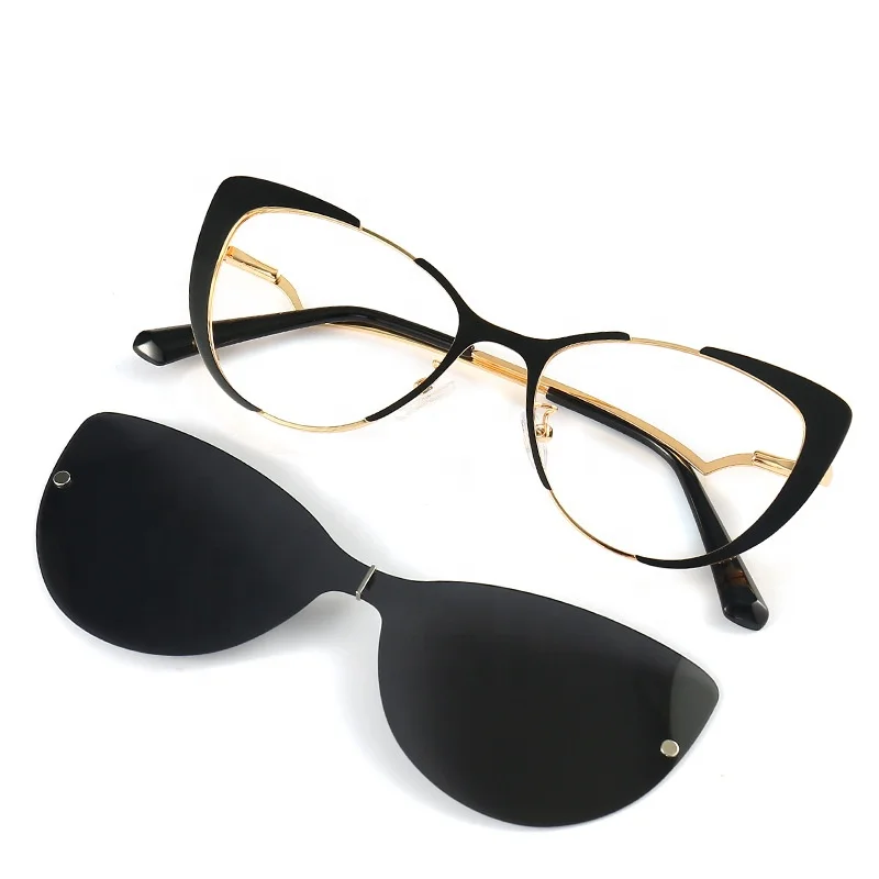 Polarizing Clip Sunglasses Anti Blue Light Optical Clip on Eyeglasses 2 in 1 Vintage Cat Eye Magnetic Uv400 Sunglasses Eyewear