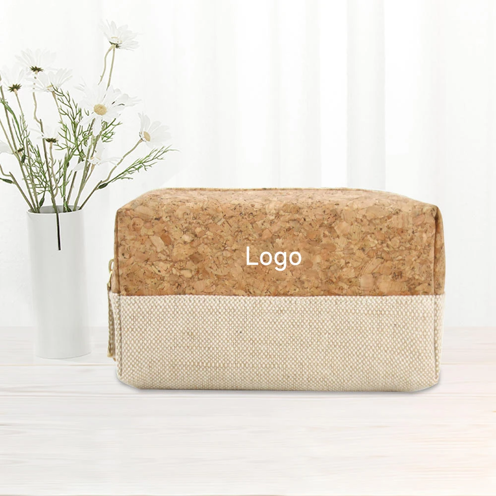 Eco Friendly Organic Cotton Canvas Zipper Packaging Pouch Natural Recycled RPET Linen Cork Makeup Cosmetic Bag