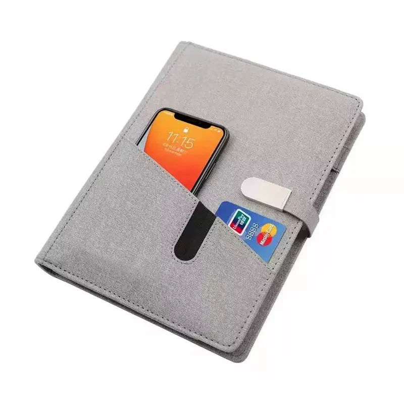 Newest arrive PU leather fingerprint lock notebook with powerbank chargeable note book power bank
