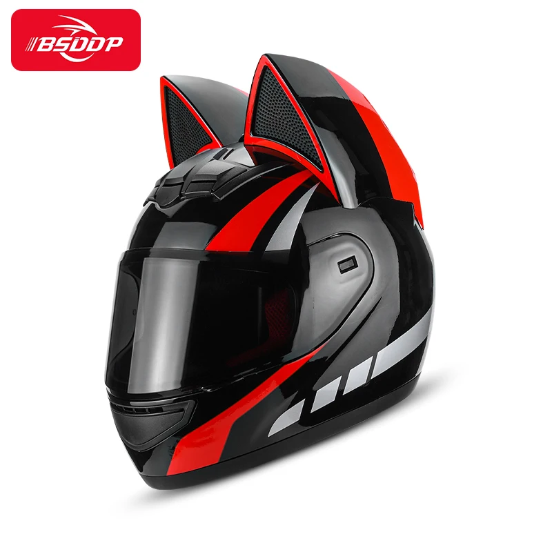 Manufacturer direct wholesale motorcycle helmet personality cat ears with horn full cover riding safety helmet lens delivery