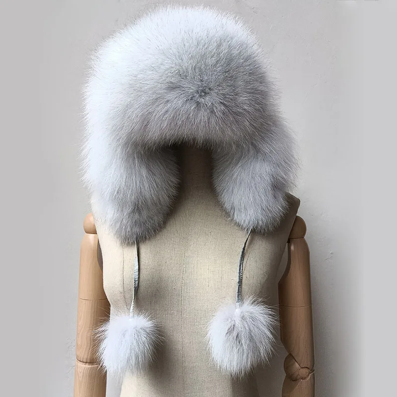 Real Women Fox Fur Hat With earflap Warm Winter Ladies Thick Real Raccoon Fur Hats 2018 New Hot sale Russia Genuine Fox Fur Cap
