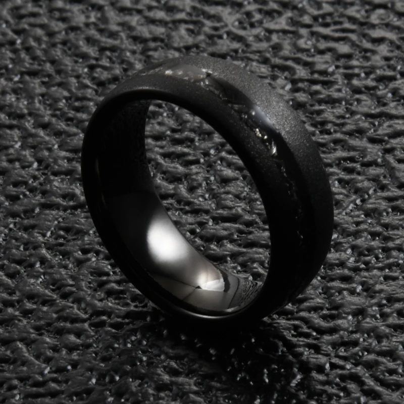 8mm Black Sandblasted Tungsten Rings for Men Wedding Bands Metal Filing Inlay  Dome Style Comfort Fit