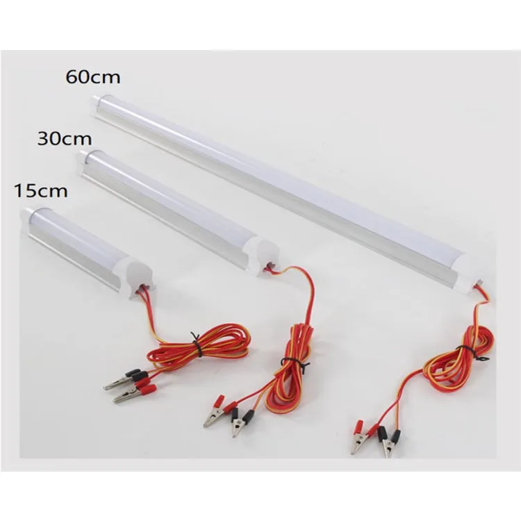 DC12V T8 light tube 15cm 30cm 60cm DC Tube Cold white light led 3w 5w 10w led light tube with battery clip for indoor home fish