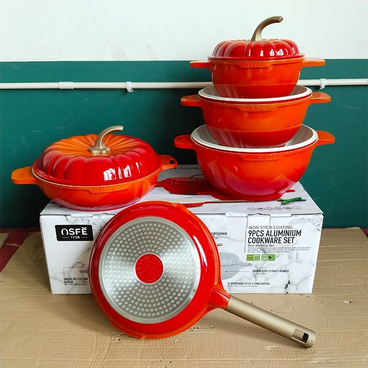 colorful induction base 9 pcs beauty pumpkin casserole with aluminium lid