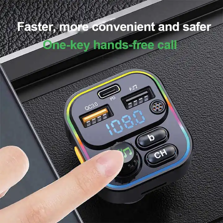 Factory OEM car mp3 player FM transmitter Car quick charger 20W C17 with RGB light QC3.0 super USB charging for phone