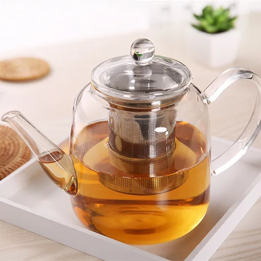 All in One Glass Teapot and Tea Kettle Heatproof Borosilicate Glass Tea Maker with Removable Stainless Steel Loose Tea Infuser