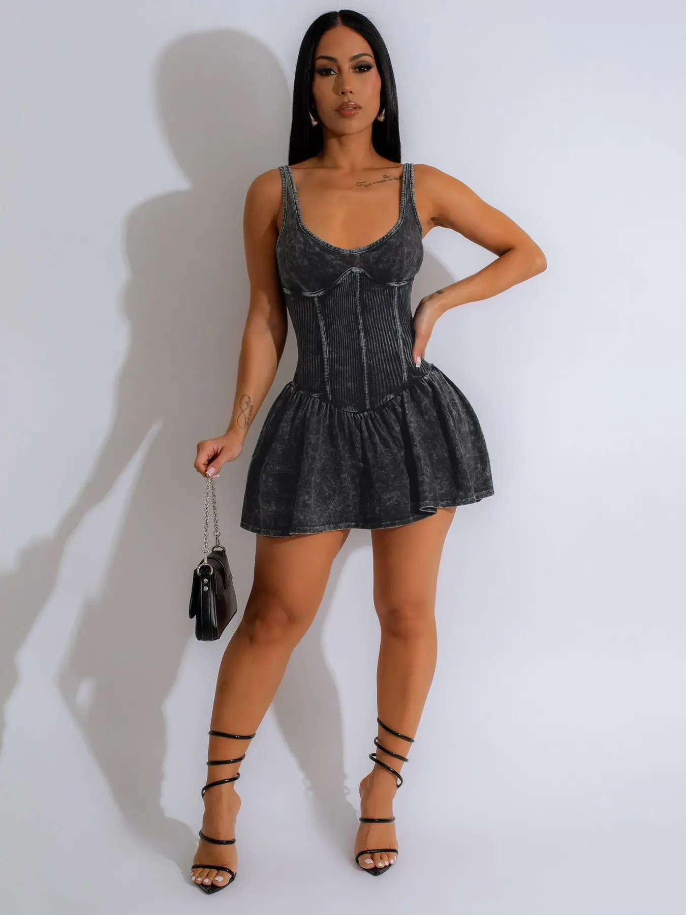 Sexy  Women Bandage Backless  Solid Color  Midnight Coquette Clubwear Patchwork Ribbed Dress