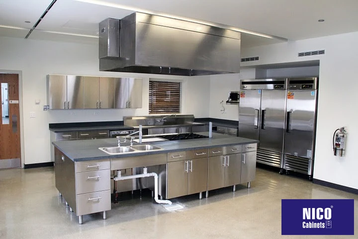 NICOCABINET Style Indoor Moisture Proof High Hardness Stainless Smart Kitchen Cabinet High Quality Metal Modern Hotel Small Sink