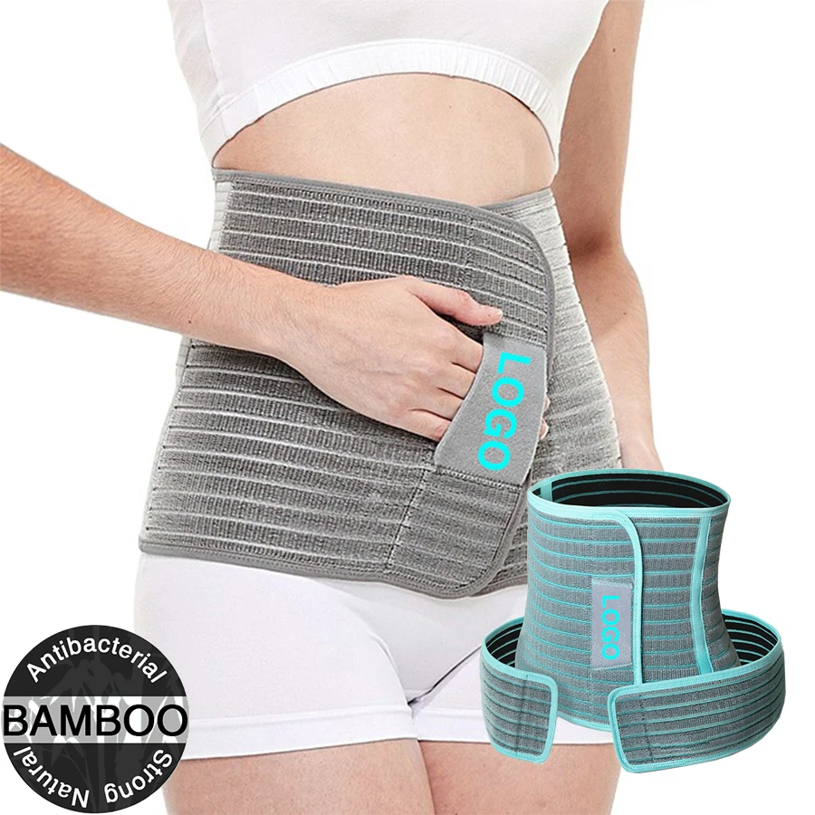 Logo Breathable Adjustable Postpartum Belly Support Compression Abdominal Binder Post Partum Bamboo Belly Wrap for C Section