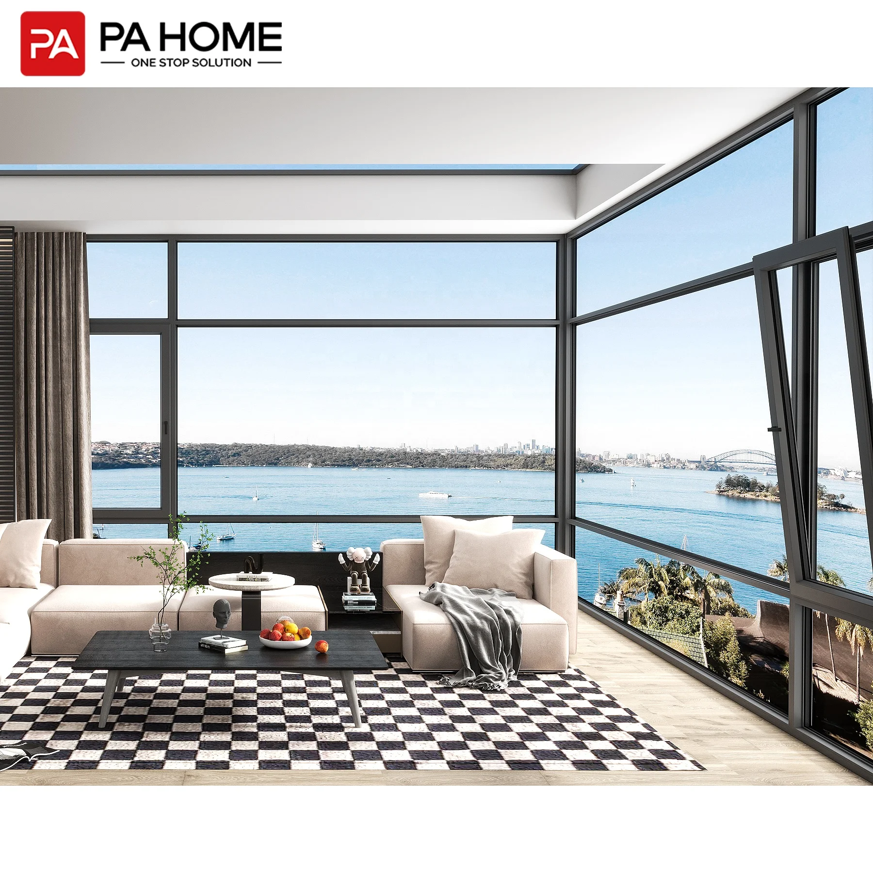 PA villa custom pvc casement slide floor to ceiling aluminum fixed glass window