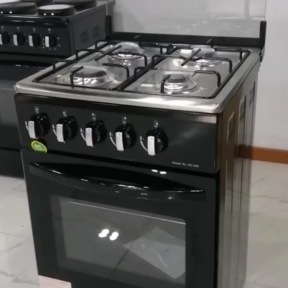 Gas stove with connected upright Vertical Freestanding Oven 50 wide 4 gas burners European plug Including wooden scaffolding